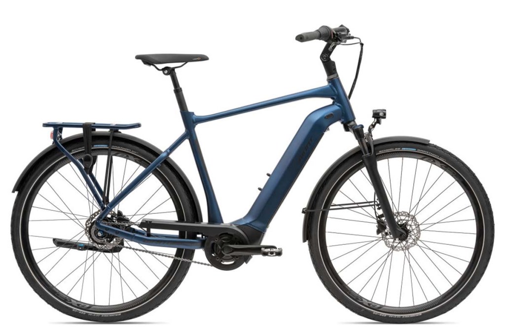 Productshot blaues E-Bike von der Seite