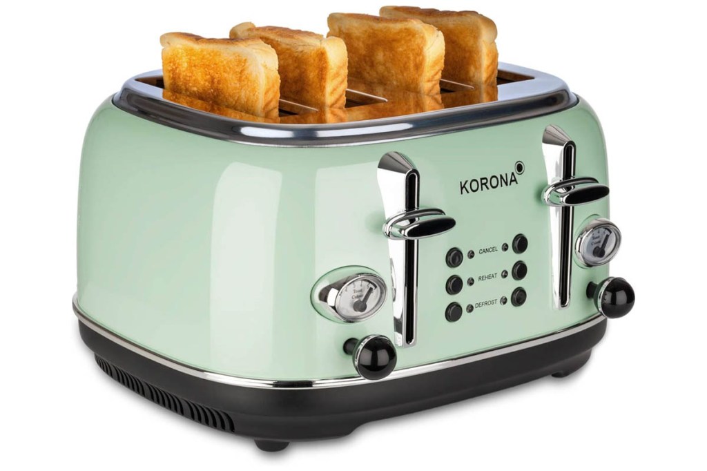 Pastellgrüner Toaster mit vier Scheiben Toast