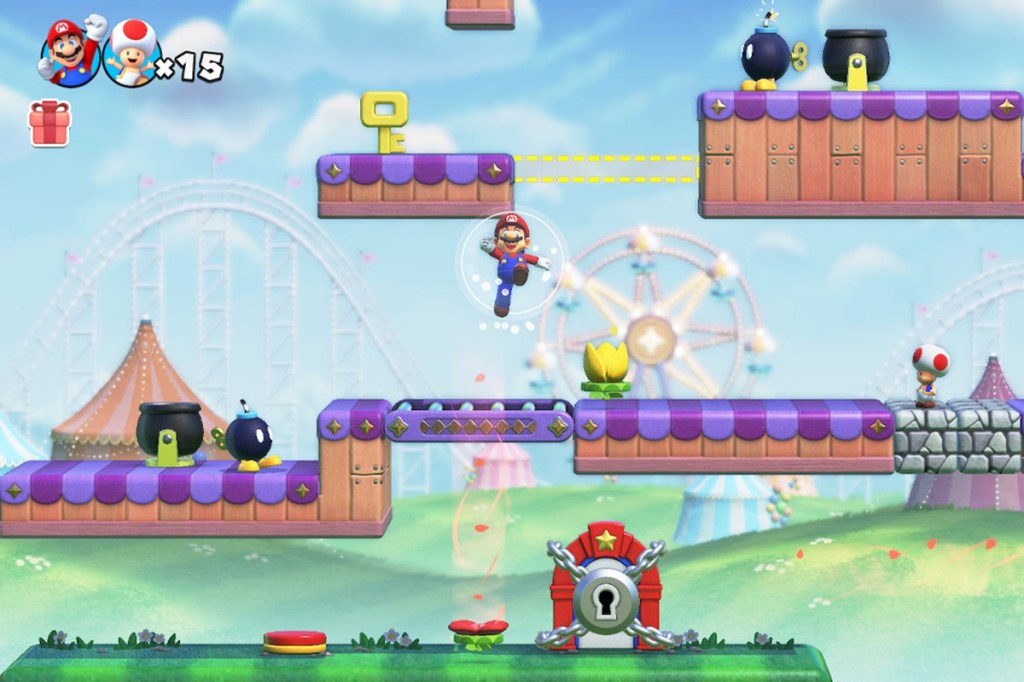 Un'immagine del videogioco Mario vs. Donkey Kong, che mostra la modalità giocatore.