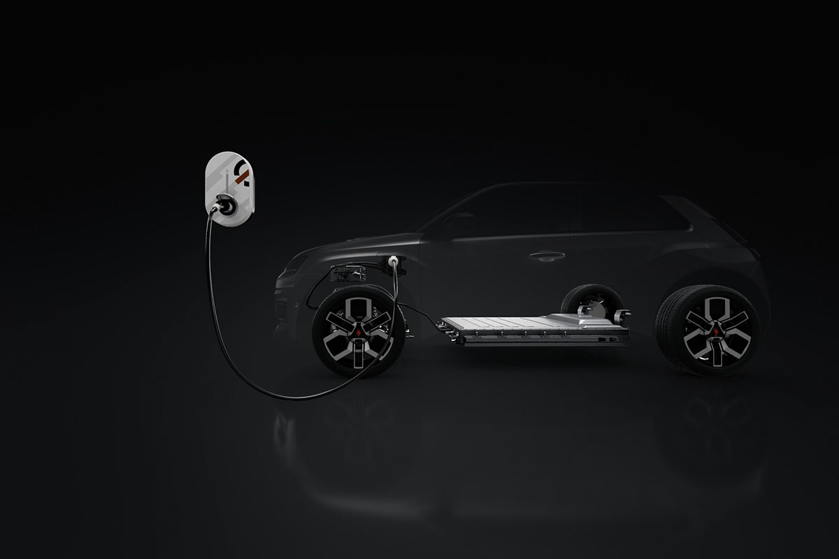 Explosionszeichung des Renault 5 E-Tech Electric basierend auf der neuen Plattform für vollelektrische E-Autos aus dem B-Segement– AmpR-Small-Plattform.