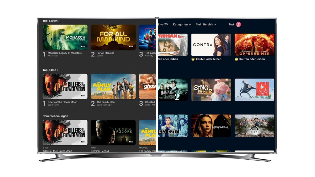 Startbildschirme von Apple TV+ und Amazon Prime Video im Vergleich