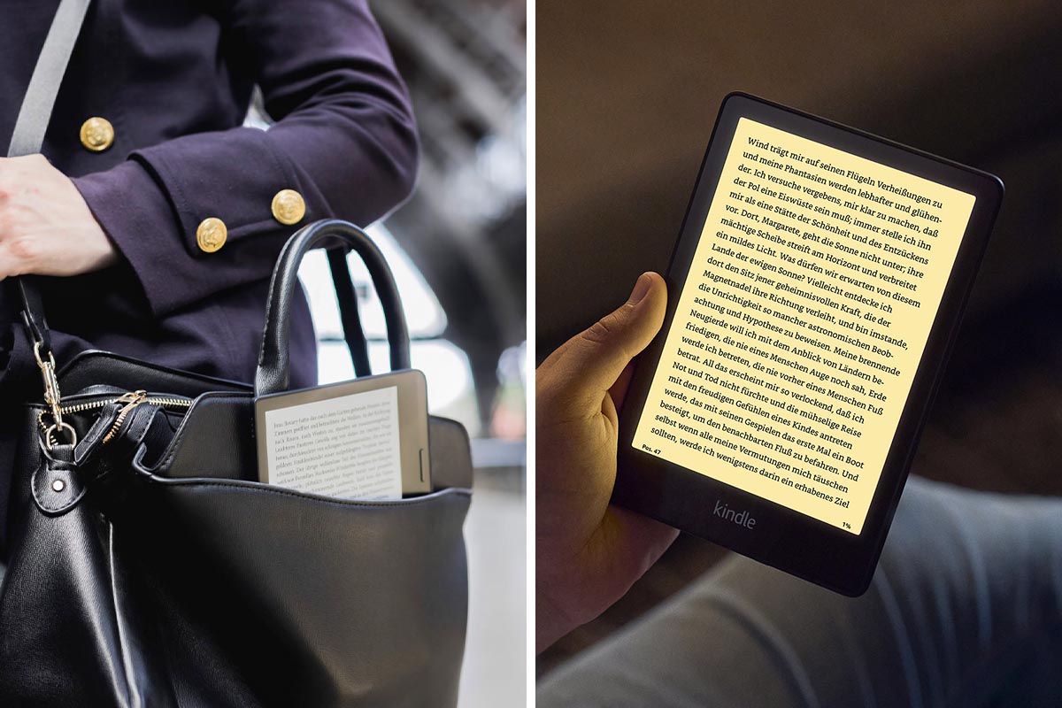 Kindle und tolino auf einem zweigeteiltem Bild.