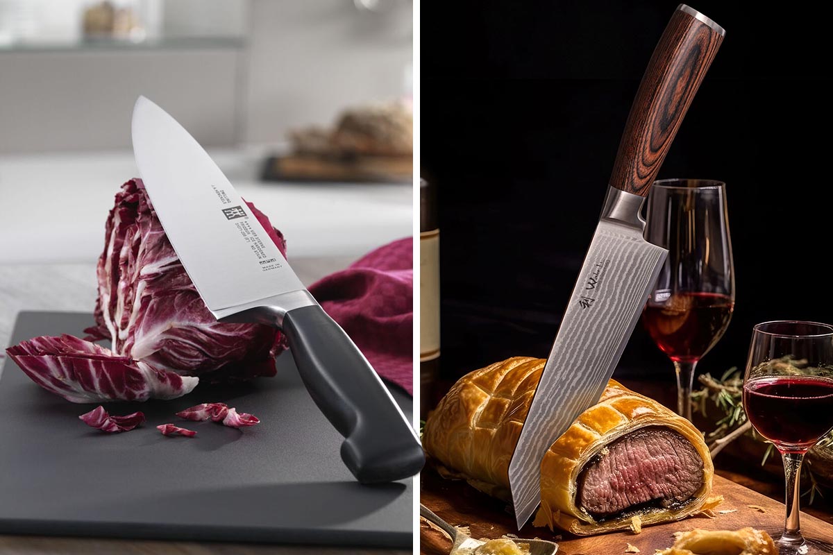 Messer verschiedener Hersteller auf einem zweigeteiltem Bild.