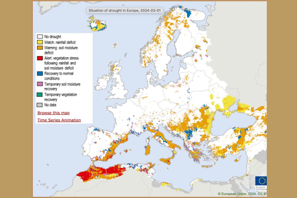 Karte der aktuellen Dürrelage in Europa