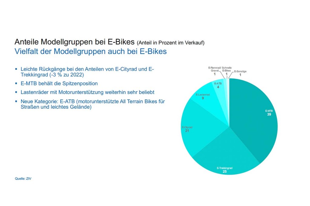 Folie, zeigt im Tortendiagramm die Anteile der verkauften Fahrradkategorien