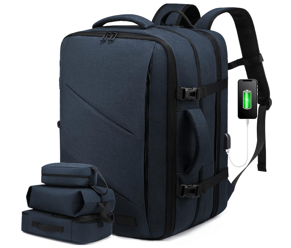 Der Lovevook Handgepäck-Rucksack mit drei kleinen Aufbewahrungstaschen.