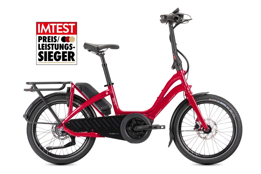 Rotes E-Bike mit Preis-Leistungs-Siegel
