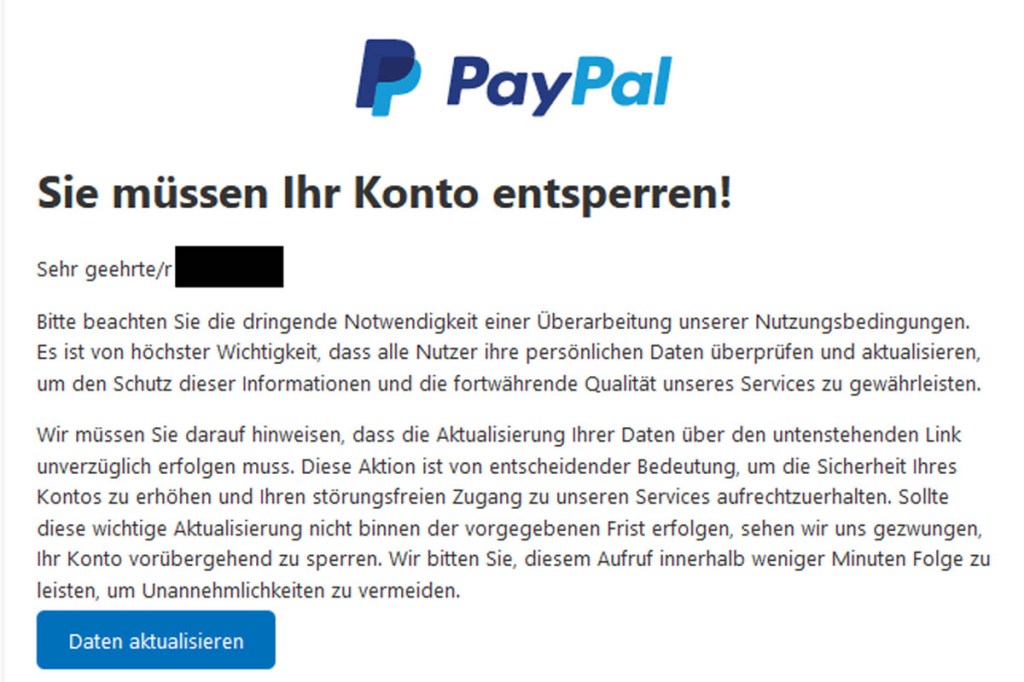 Screenshot einer Phishing-Mail