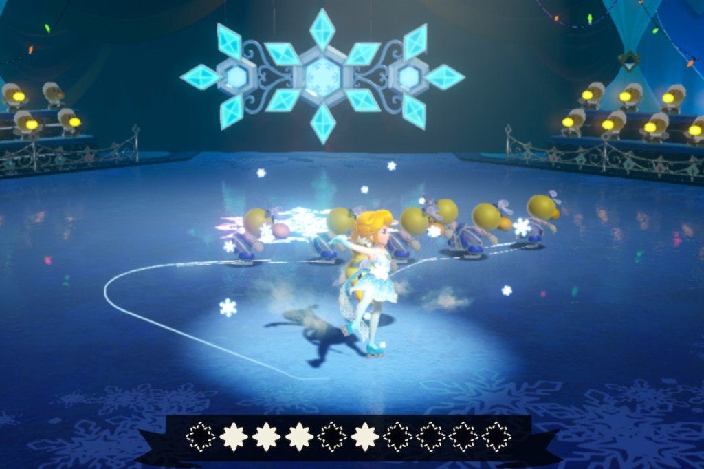 Ein Screenshot zum Videospiel Princess Peach: Showtime!. Man sieht Peach beim Eislaufen.
