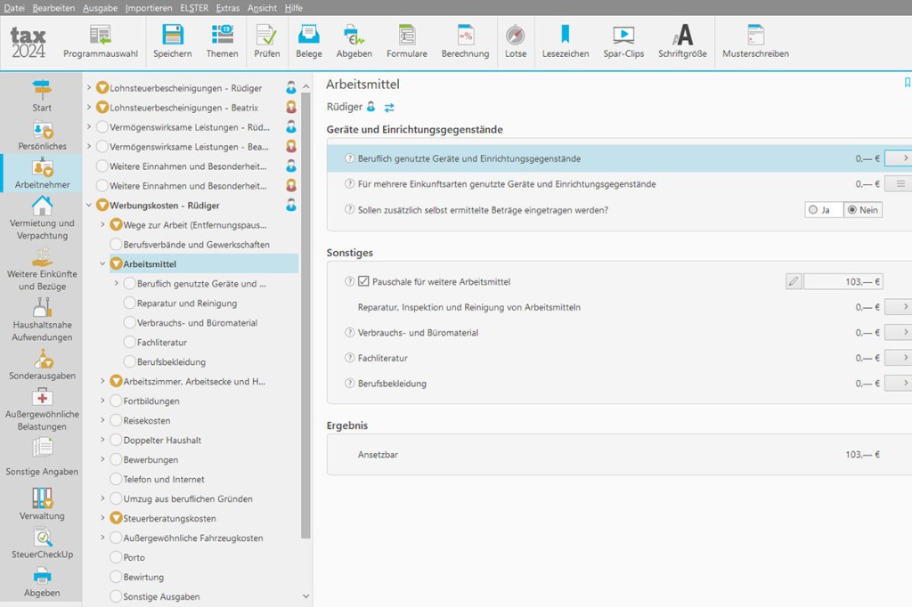Tax 24 Arbeitsmittelpauschale