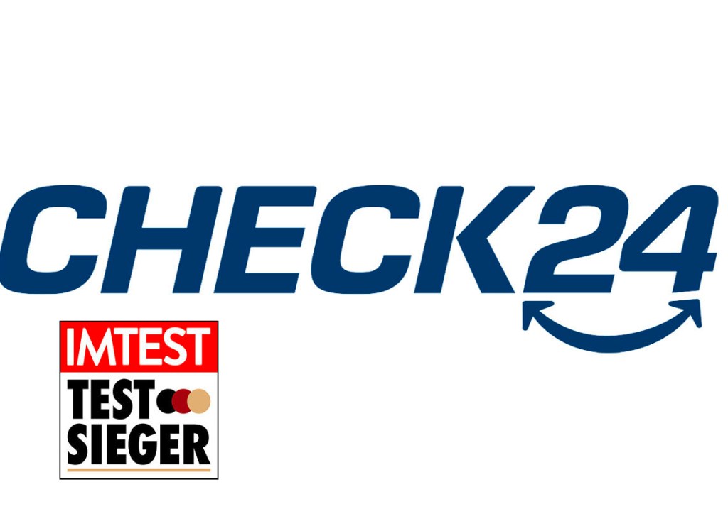 Logo Check24 mit Testsieger-Siegel Mietportale für Wohnmobil oder Camper-Van.