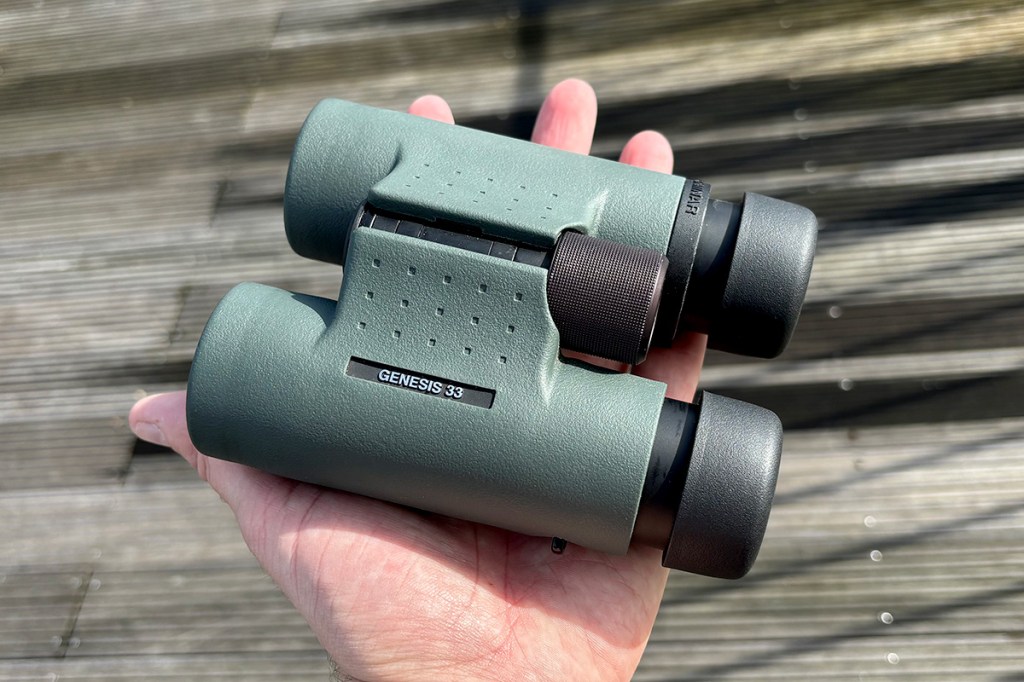Kowa Genesis Prominar 8x33 binoculars, in the palm of your hand.