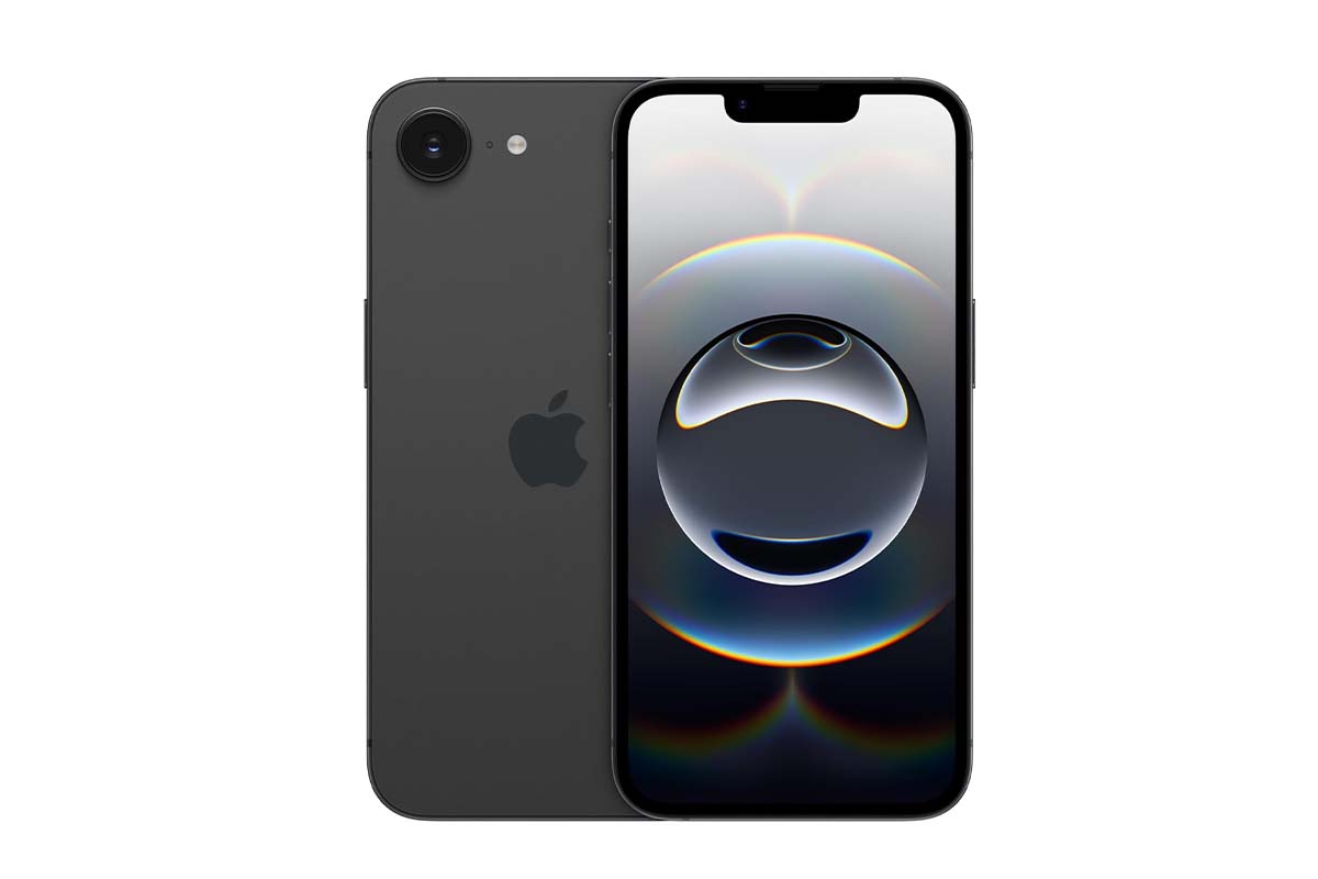 schwarzes iphone von vorne und hinten auf weißem Grund