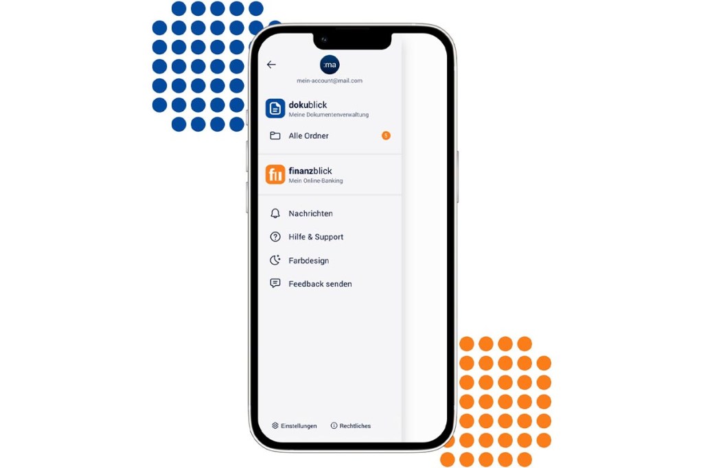 Die App Finanzblick mit Dokublick auf einem Smartphone.