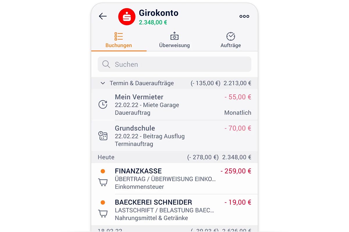 Eine Kontoübersicht in der Finanzblick App.