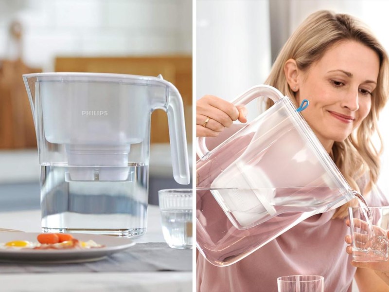 Wasserfilter verschiedener Hersteller auf einem zweigeteiltem Bild.