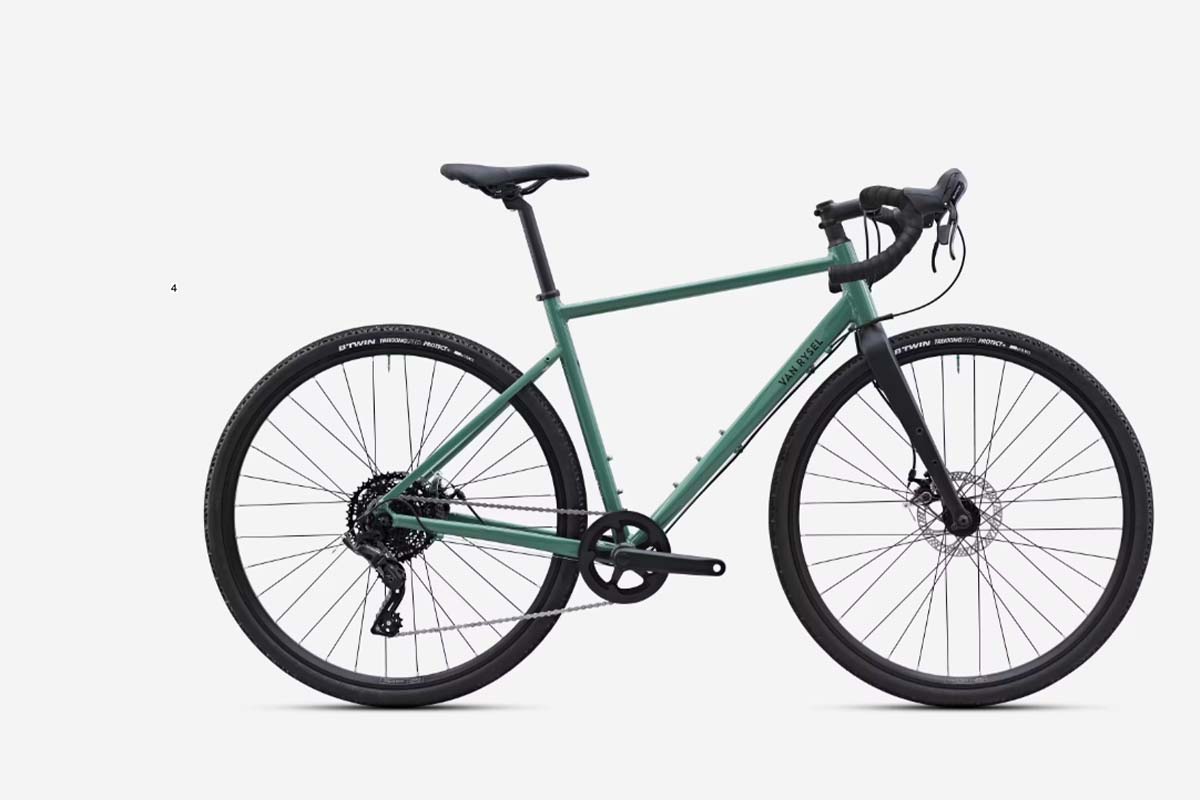Productshot grünes Gravelbike auf grauem Grund
