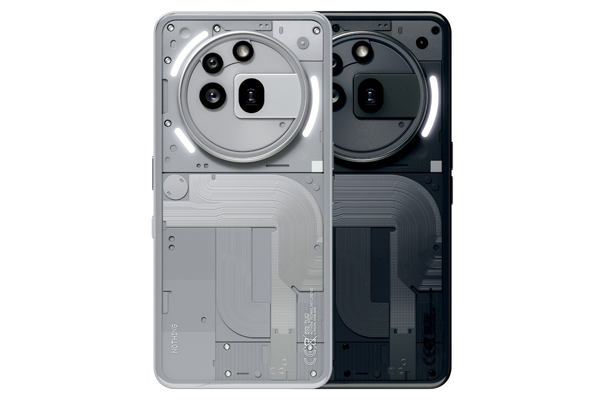 Produktbild des Nothing Phone (3a) Pro in den Farben Weiß und Schwarz.