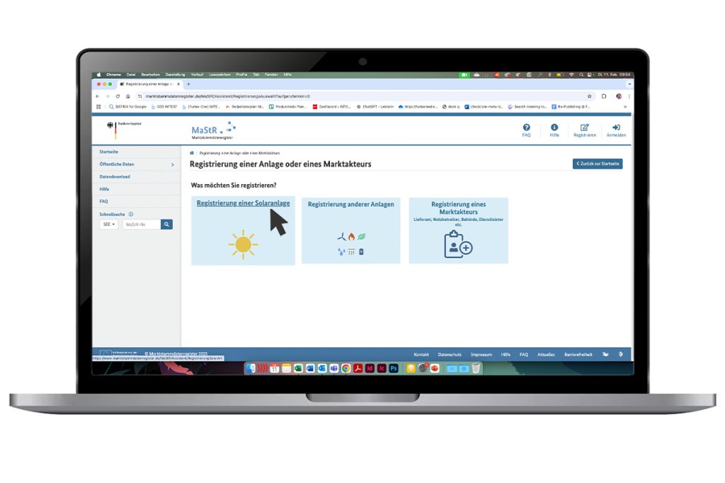 Screenshot des Marktstammdatenregisters auf einem Laptop.