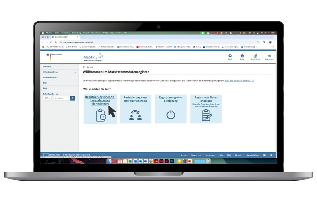 Screenshot des Marktstammdatenregisters auf einem Laptop.