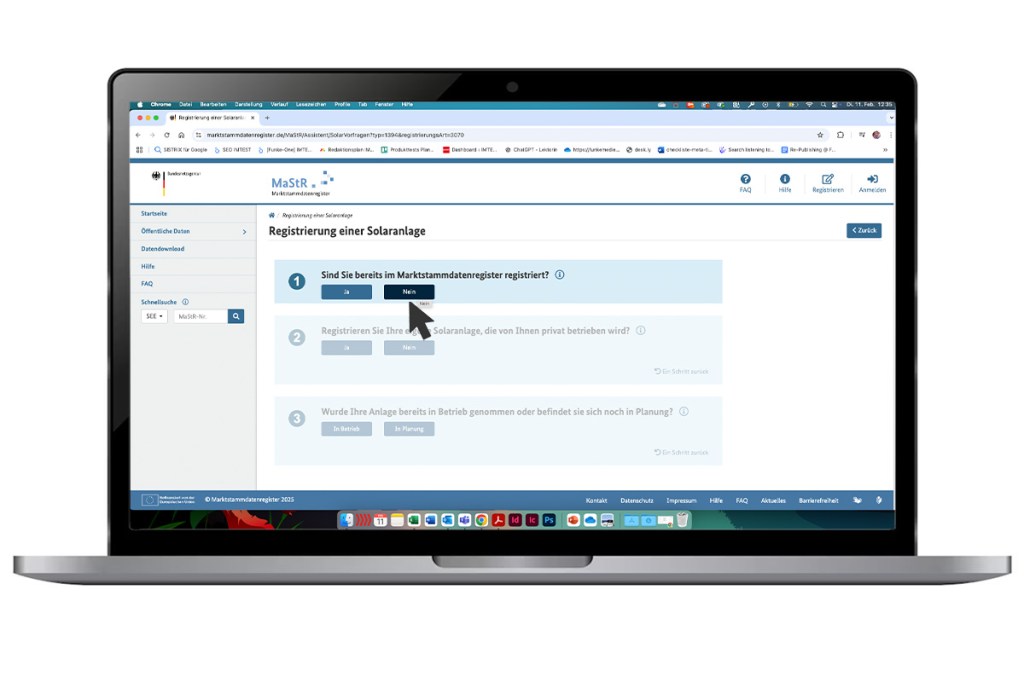 Screenshot des Marktstammdatenregisters auf einem Laptop.