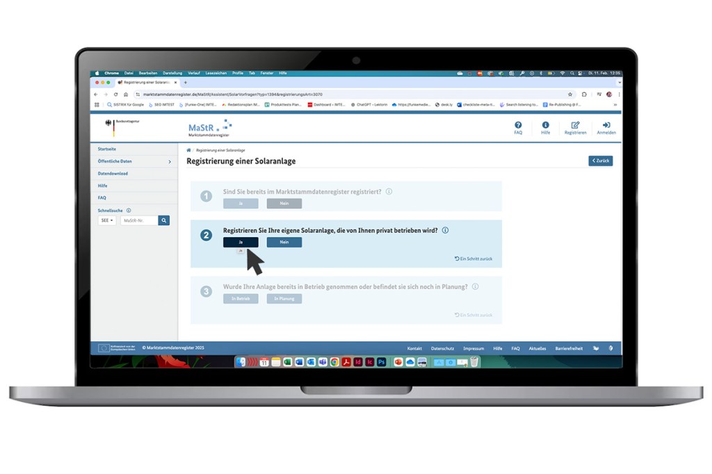 Screenshot des Marktstammdatenregisters auf einem Laptop.