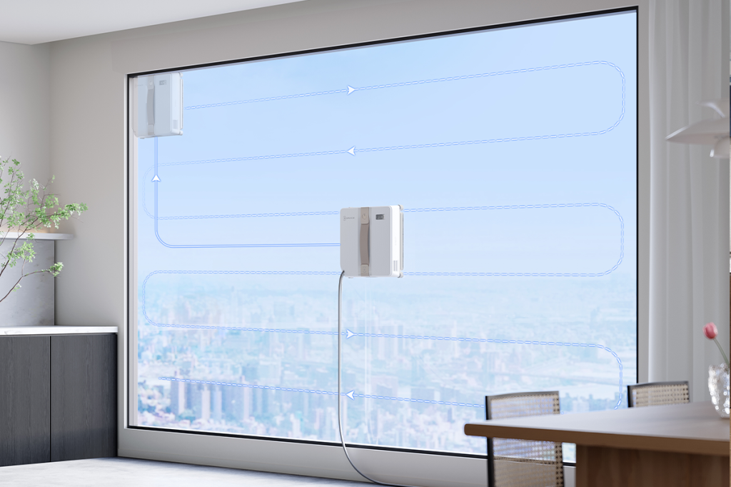 Der ECOVACS WINBOT MINI an einer Fensterscheibe