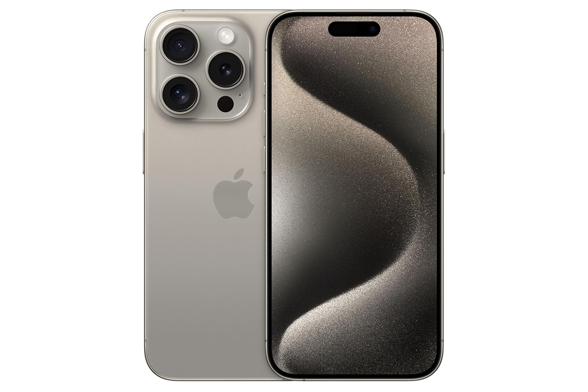 Produktfoto des iPhone 15 Pro auf weißem Grund.