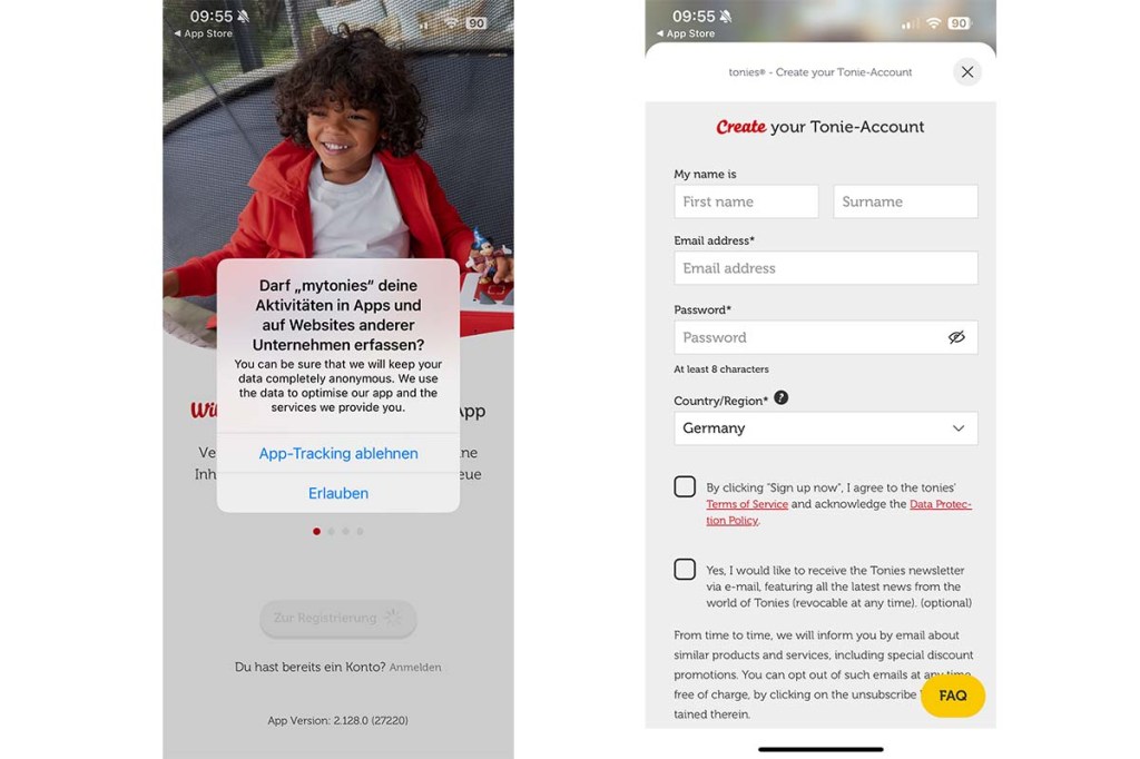 zwei Screenshots der mytonies-App nebeneinander